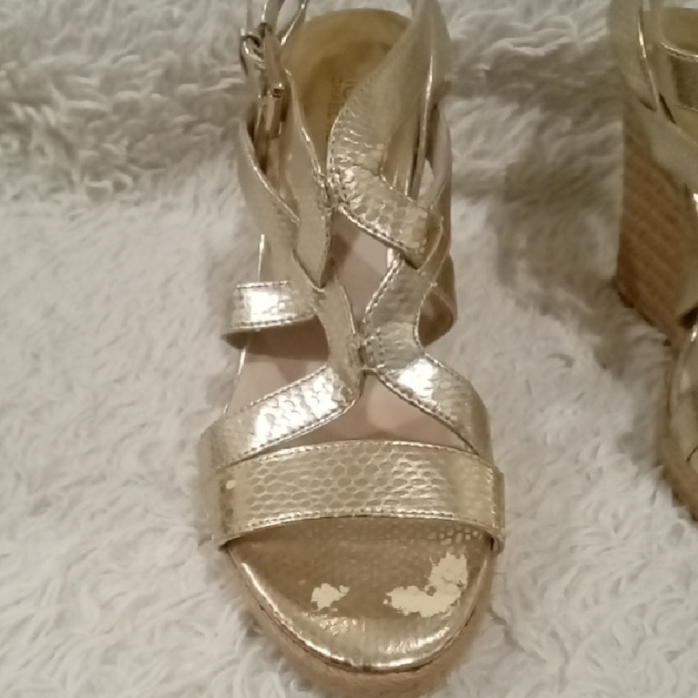 Michael Kors Elegant Gold Strappy Women's Wedges - Picture 5 of 8